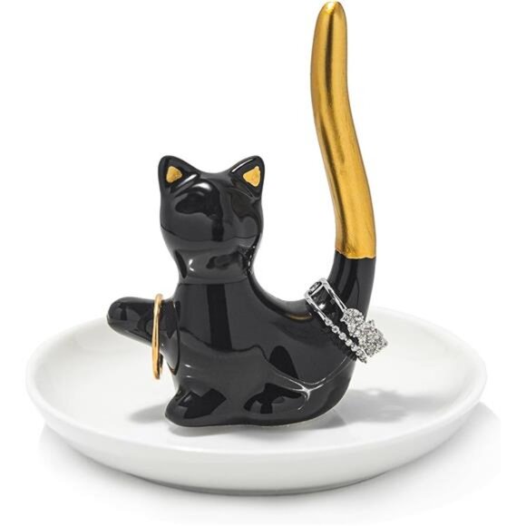 Cat Ring Holder Cat Ring Dish Ceramic Jewelry Holder Dish Trinket Tray - Picture 1 of 6